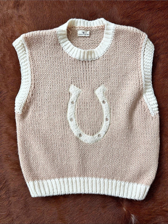 Urban Daizy Sweaters - Urban Daizy Wild Knit Horseshoe Sweater Vest Pink & White